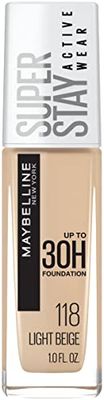 Maybelline Super Stay Full Coverage Liquid Foundation Active Wear Makeup, Up to 30Hr Wear, Transfer, Sweat &amp; Water Resistant, Matte Finish, Light Beige, 1 Count