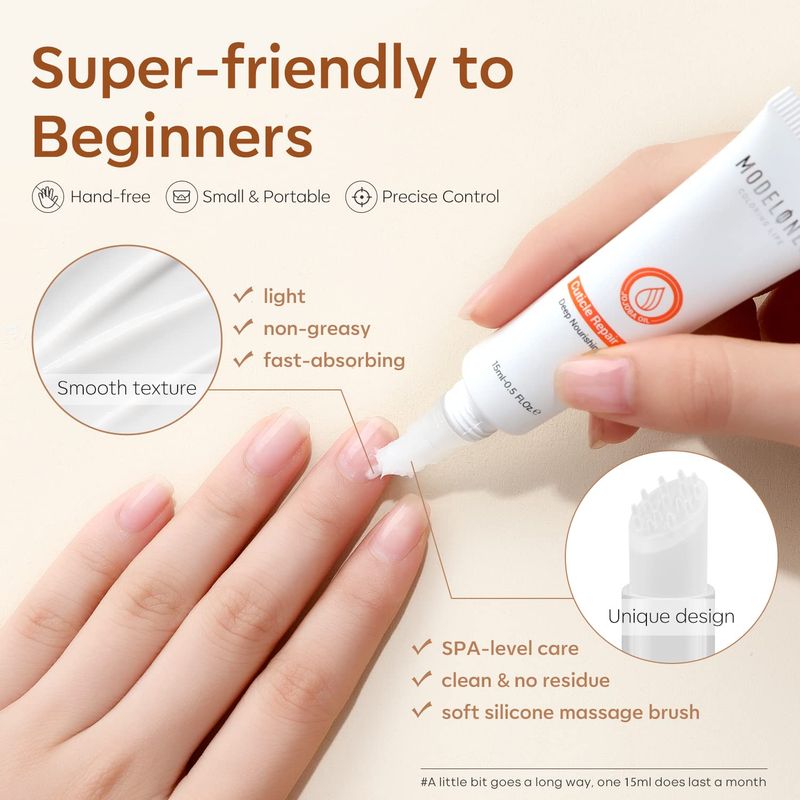 modelones Cuticle Cream, Ultra-Hydrating Nail Care Organic Jojoba Oil Vitamin E, Cuticle Repair Treatment Non-greasy Repair Dry Cracked Cuticles 15ML