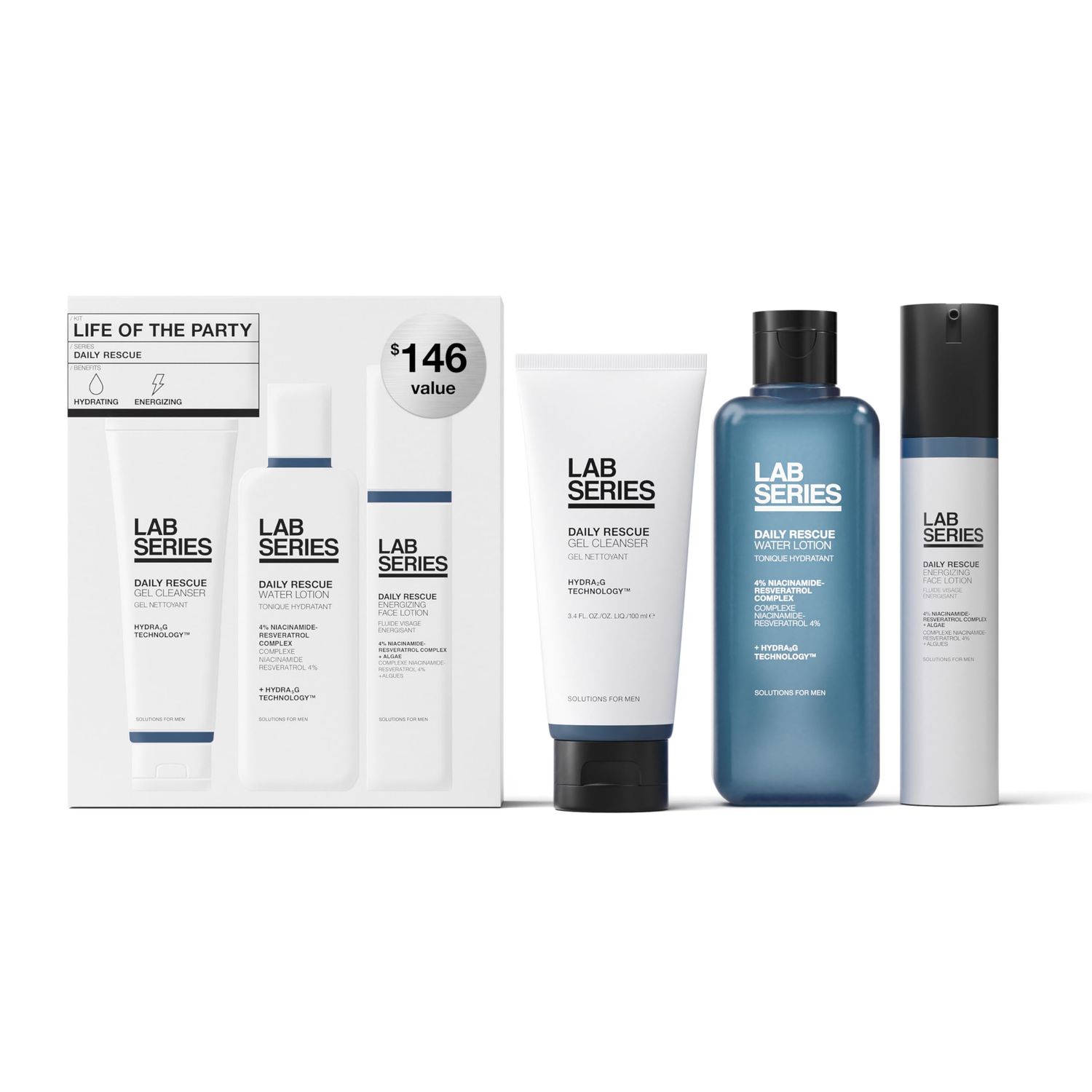Lab Series Daily Rescue Men&#39;s Skincare Set - Essential Skincare Routine Includes Face Wash for Men - Hydrating Face Toner - Men&#39;s Face Moisturizer Cream