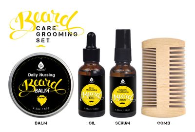 Pursonic Beard Care Grooming Set-Ultimate Beard Grooming Kit Includes Men's Beard Comb, Beard Oil,Beard Balm &amp; Beard Serum