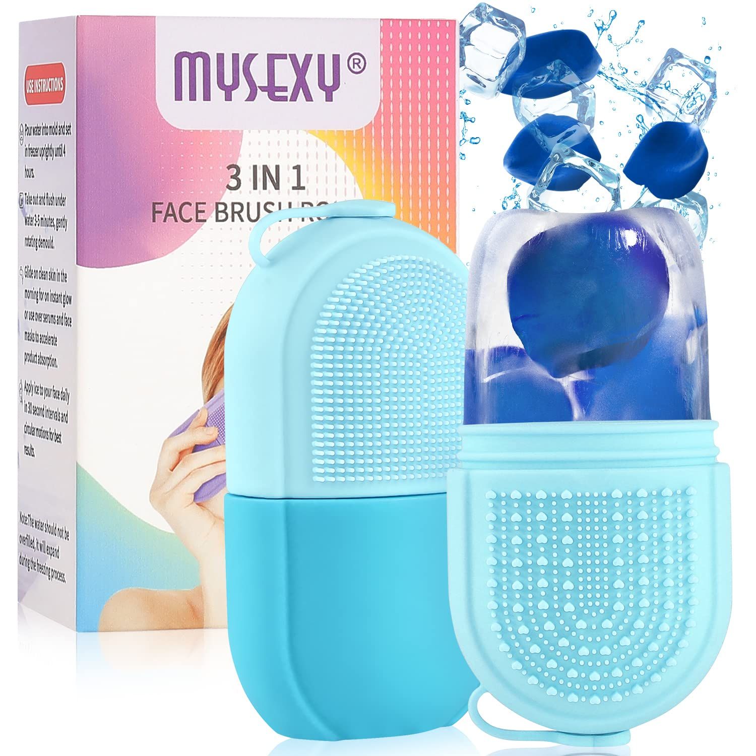 MYSEXY Ice Roller for Face &amp; Eye, Beauty Facial Ice Rollers Ice Holder Mold Face Puffiness Relief Massage Skin Care Tools for Brighten Lubricate Shrink Pores Remove Fine Lines (Blue)