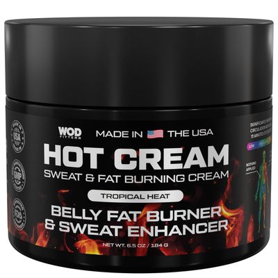 WODFitters Advanced Technology Hot Sweat Cream Workout Enhancer Booster Made in USA: Speed up Warm up and Recovery, Sweat Faster Harder, Tropical Heat Toning Gel for Men Women