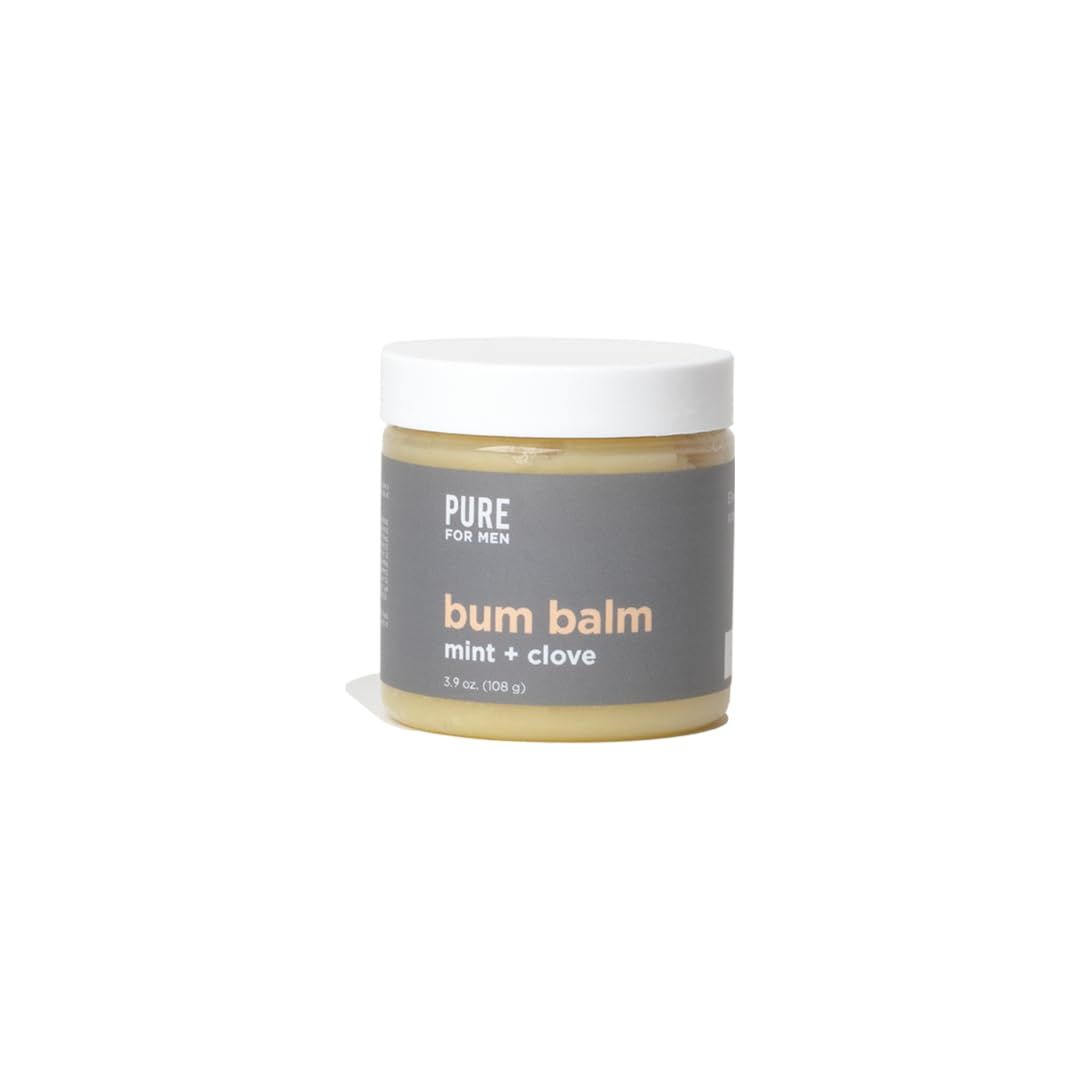 Pure for Men Bum Balm | Raw Lotion for Men | All Purpose Skin Hydration and Deodorizing Balm | Raw Shea Butter, Mint and Clove | 3.8 oz.