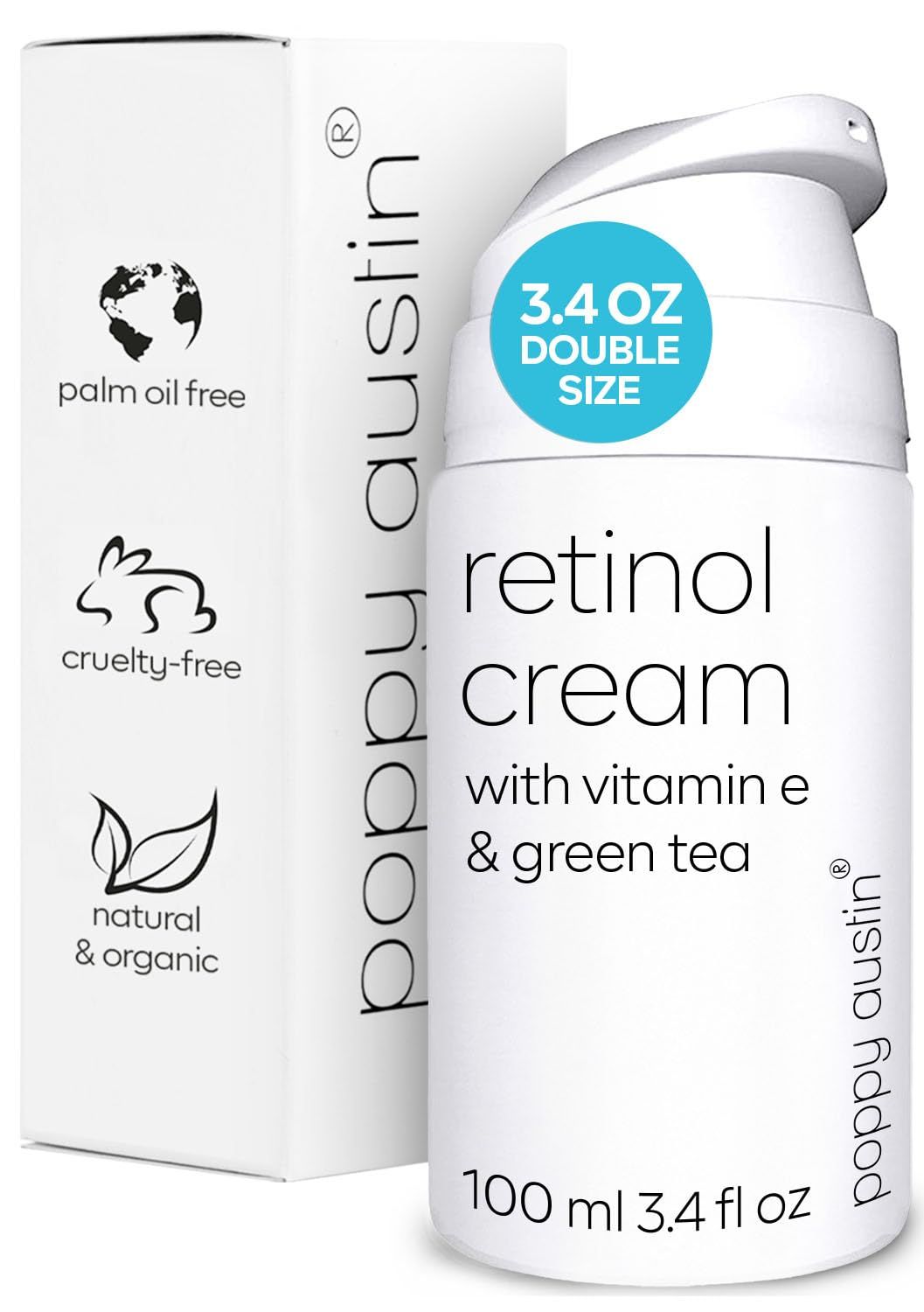 poppy austin Retinol Cream for Face 3.4OZ, High-Strength Retinol Night Cream - Cruelty Free Wrinkle Cream For Face - Anti Aging Eye Cream Retinol For Face &amp; Body