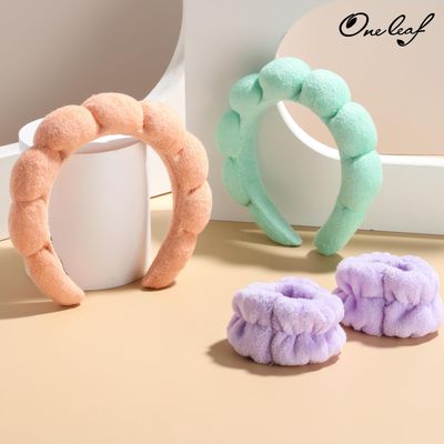 oneleaf Spa Facial Headband Sponge Makeup Headband Girls Washing Face Skincare Padded Soft Microfiber Spa Wrist Washband Ladies Spa Hair Wraps Headbands for Shower Makeup Bath (4 Pieces (Purple&Green)