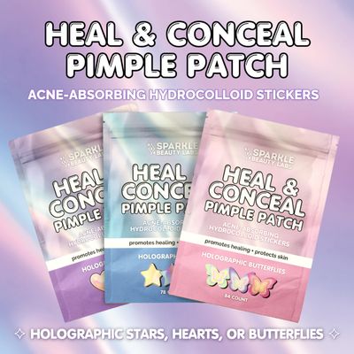 Sparkle Beauty Labs Heal &amp; Conceal Pimple Patch - Cute Holographic Heart Shaped Acne Patches, Fun Hydrocolloid Zit Stickers for Face (Iridescent Hearts, 78 Count)