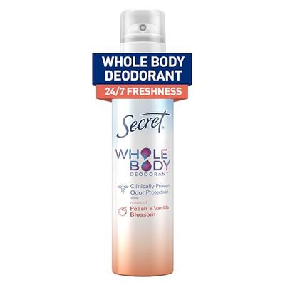 Secret Whole Body Deodorant Spray for Women, Peach &amp; Vanilla Scent, Aluminum Free Deodorant Spray, 72 HR Odor Protection, 3.5 oz