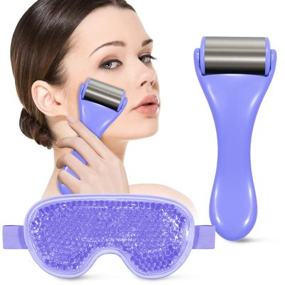 my novel things Cooling Eye Mask Ice Roller for Face, Cold Roller Skin Care Facial Lymphatic Drainage Massager and Gel Mask for Dark Circles Puffiness Warm Compress Puff Women Men Wrinkles Lifting