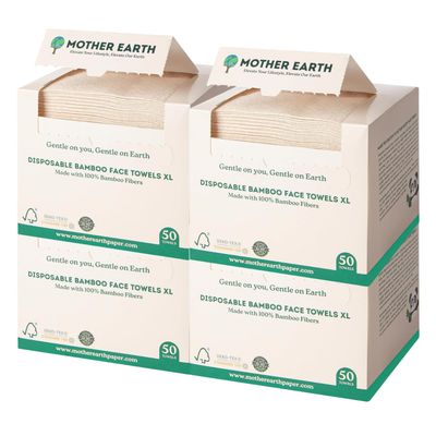 MOTHER EARTH Bamboo Face Towels XL - Hypoallergenic and Disposable Face Wipes | Dry Makeup Removers | Made from Bamboo Viscose | Extra Soft for Sensitive Skin | 200 Towels