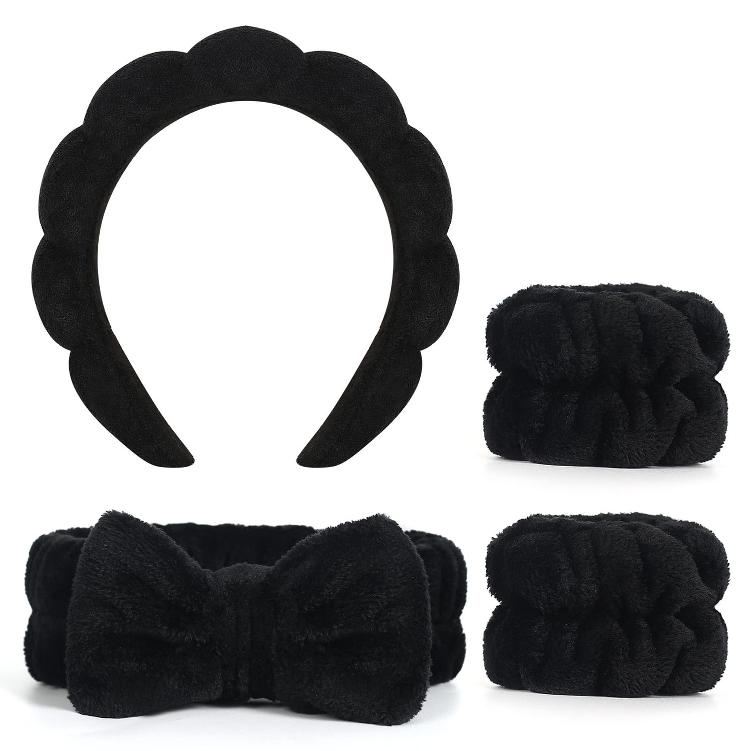 Vefungyan Puffy Spa Headband and Wristband: Skincare Sponge scrunchies wristband set for Women Makeup Washing Face Removal Shower Yoga