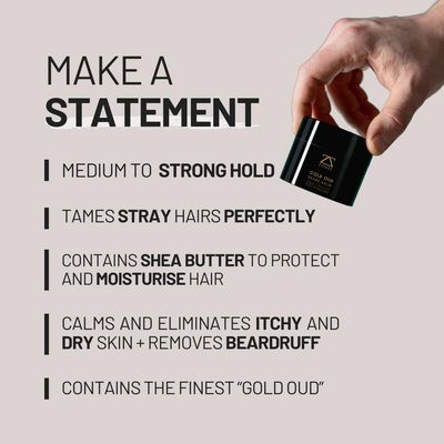 ZOUSZ Gold Oud Premium Beard Balm - Rich Oud Scented Beard Grooming Gift and Skincare Butter for Men - Natural Avocado, Argan, Macadamia Oils - Moisturises, Conditions, Removes Beardruff 1.7 Oz