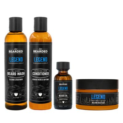 Live Bearded Complete Beard Grooming Kit, Made in the USA with All-Natural Ingredients - Beard Wash, Conditioner, Beard Butter &amp; Beard Oil Kit - Mens GIft Set, in Scent Legend, Sandalwood &amp; Vanilla