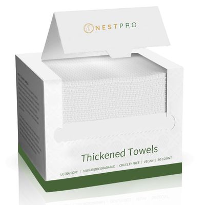NestPro Disposable Face Towels - 50-Count Makeup Remover Towels - Ultra-Soft Facial Cleansing Wipes - Biodegradable Face Towels for Washing Face, Makeup Removal, House Cleaning, Baby Wipes - 1-Pack