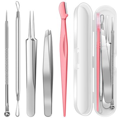 TsMADDTs Blackhead Remover Tools, Ingrown Hair Tweezers, Pimple Popper Tool Kit, Blackhead Extractor, Eyebrows Tweezers for Women Facial Hair Razors