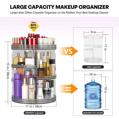 HEMTROY 360 Degree Rotating Makeup Organizer, Extra Large Capacity Cosmetic Storage Unit, Removable DIY 7 Layers Skincare Organizer, Acrylic Beauty Perfume Organizer for Vanity Countertop (Gray)