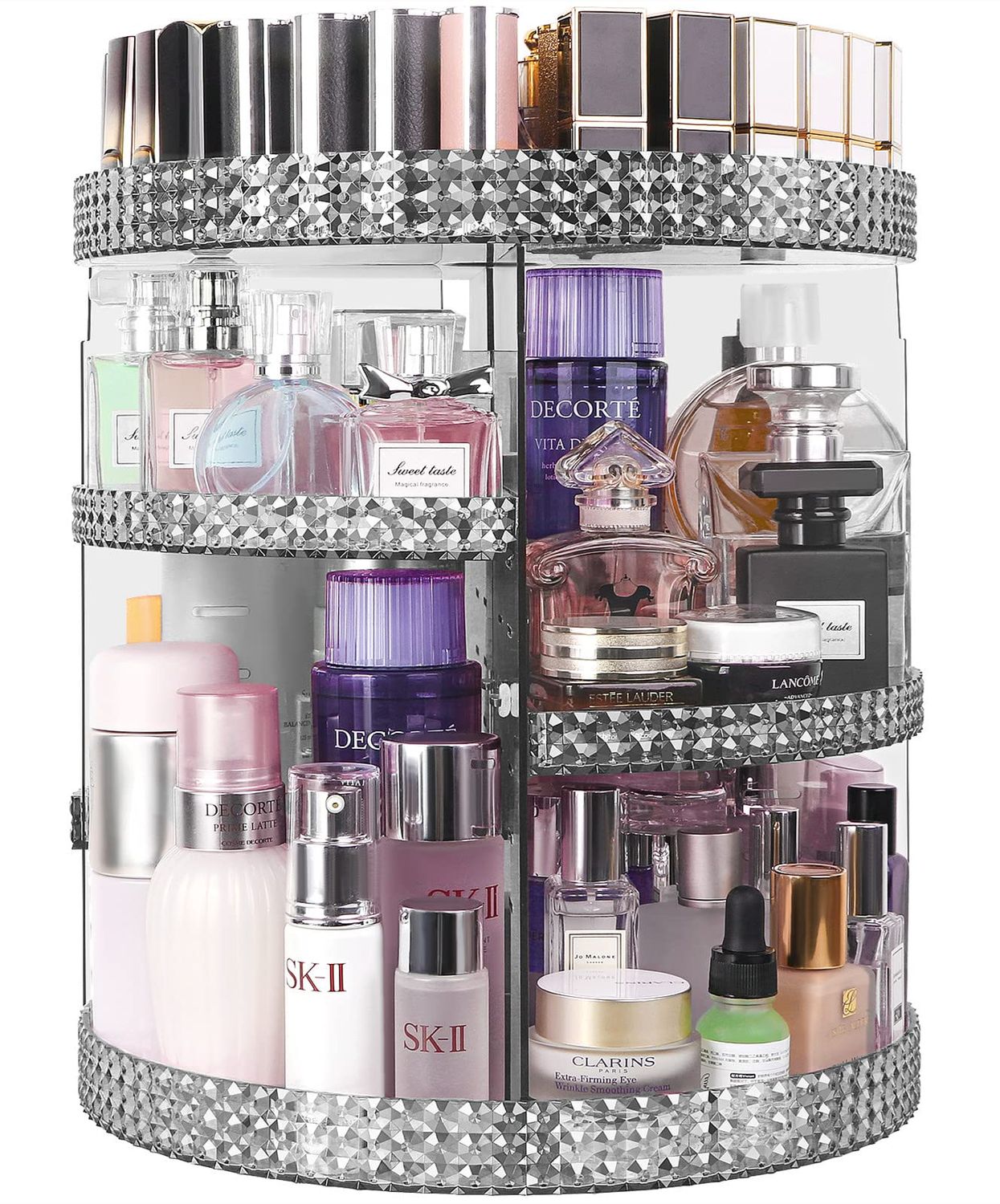HEMTROY 360 Degree Rotating Makeup Organizer, Extra Large Capacity Cosmetic Storage Unit, Removable DIY 7 Layers Skincare Organizer, Acrylic Beauty Perfume Organizer for Vanity Countertop (Gray)
