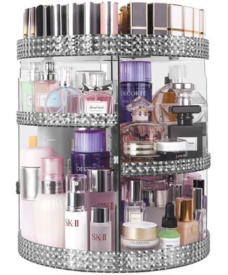 HEMTROY 360 Degree Rotating Makeup Organizer, Extra Large Capacity Cosmetic Storage Unit, Removable DIY 7 Layers Skincare Organizer, Acrylic Beauty Perfume Organizer for Vanity Countertop (Gray)