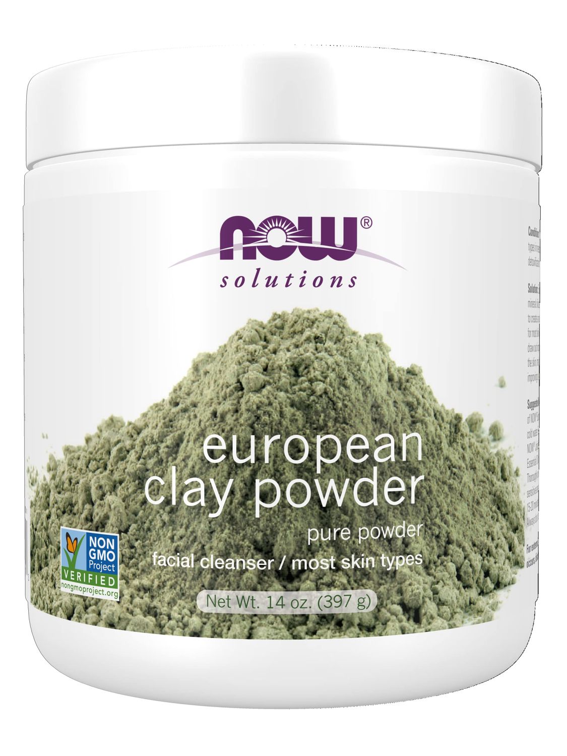 NOW Foods Solutions, European Clay Powder, Pure Powder for a Detox Facial Cleansing Mask, 14-Ounce