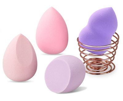 Korintin 5 Pcs Makeup Sponge Set, 4 Pieces Make Up Sponge with 1 Holder, Beauty sponges, Makeup Blender for Face, Perfect for Foundation, Powder, and Blending - Includes Holder for Easy Storage!