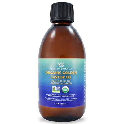 QUEEN OF THE THRONES Organic Golden Castor Oil - | 100% Pure &amp; Expeller-Pressed for Hair, Skin &amp; Nails | Hexane Free | USDA Certified (8.4oz (250 ml))