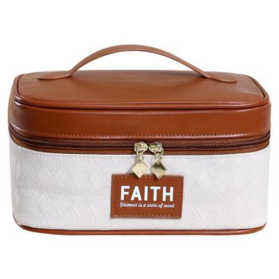 kamumanni Travel Cosmetic Bag, Portable Makeup Bag with Makeup Brush Holder, Pu Leather Storage Case for Skincare Products (Brown)