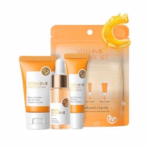 Skincare Set Gifts for Teenagers Girls, Vitamin C Skin Care Set Travel Size Skin Care Set Hydrating Skin Reduce Wrinkles Includes Face Serum,Eye Cream,Face Cream Smoothing Fine Lines3PCS