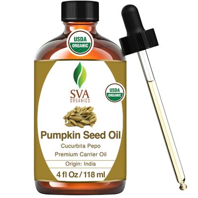 SVA Pumpkin Seed Oil Organic - 4 Fl Oz - 100% Natural Cold Pressed Organic Pumpkin Oil - for Face, Skin Care, Hair Care, Scalp Massage &amp; Body Massage - Carrier Oil with Dropper