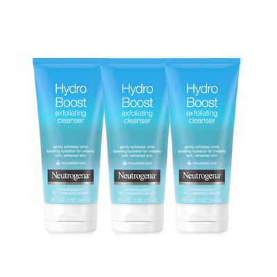 Neutrogena Hydro Boost Gentle Exfoliating Daily Facial Cleanser with Hyaluronic Acid, Clinically Proven to Increase Skin&#39;s Hydration Level, Non-Comedogenic Oil-, Soap- &amp; Paraben-Free, 5 Oz, 3 Pack