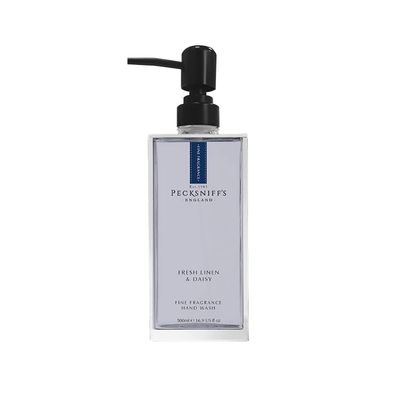 Pecksniff&#39;s Moisturizing Hand Wash - Vitamin B Enriched, Natural &amp; Gentle Cleanser, Luxurious Hand Wash 500ml/16.9 fl oz (Glass, Fresh Linen &amp; Daisy)