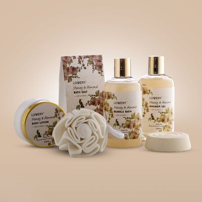 Valentines Day Gifts Womens Gifts, Gift Baskets for Women Who Have Everything, Home Spa Honey &amp; Almond Scent, Luxury Bath &amp; Body Set - Shower Gel, Bubble Bath, Body Lotion, Salts, Bath Bomb, Bath Puff