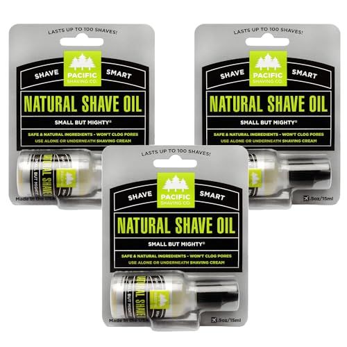 Pacific Shaving Company Natural Shaving Oil - Eliminates Cuts, Nicks, &amp; Razor Burn, Soothes &amp; Moisturizes Skin, Reduces Irritation, with Natural &amp; Organic Ingredients, Made in USA, .5 oz (3-Pack)