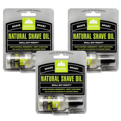 Pacific Shaving Company Natural Shaving Oil - Eliminates Cuts, Nicks, &amp; Razor Burn, Soothes &amp; Moisturizes Skin, Reduces Irritation, with Natural &amp; Organic Ingredients, Made in USA, .5 oz (3-Pack)