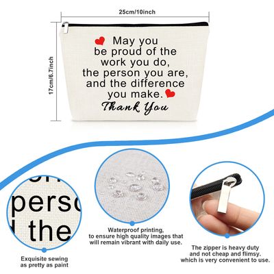 Thank You Gifts for Women Social Worker Makeup Bag Inspirational Gifts for Friends Colleague Coworker Employee Appreciation Gift for Nurse Mentor Teacher Thanksgiving Birthday Gift Cosmetic Bag Pouch