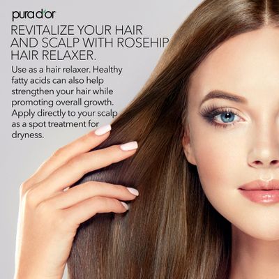 PURA D'OR 4 Oz ORGANIC Rosehip Seed Oil Hair Relaxer 100% Pure Cold Pressed USDA Certified All Natural For Anti-Aging, Scar Treatment, Face, Hair Relaxer &amp; Skin Moisturizer - Women &amp; Men