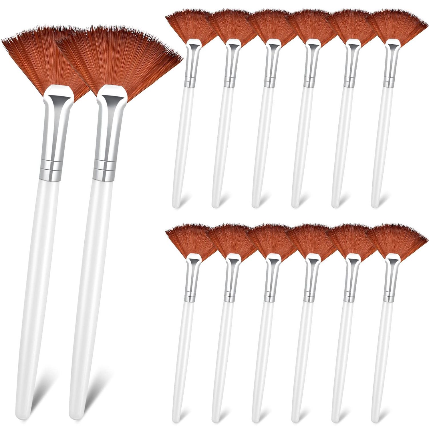 Patelai 14 Pieces Fan Brushes Facial Applicator Brush Soft Fan Brushes Acid Applicator Brush Cosmetic Makeup Applicator Tools for Mud Cream (Brown)