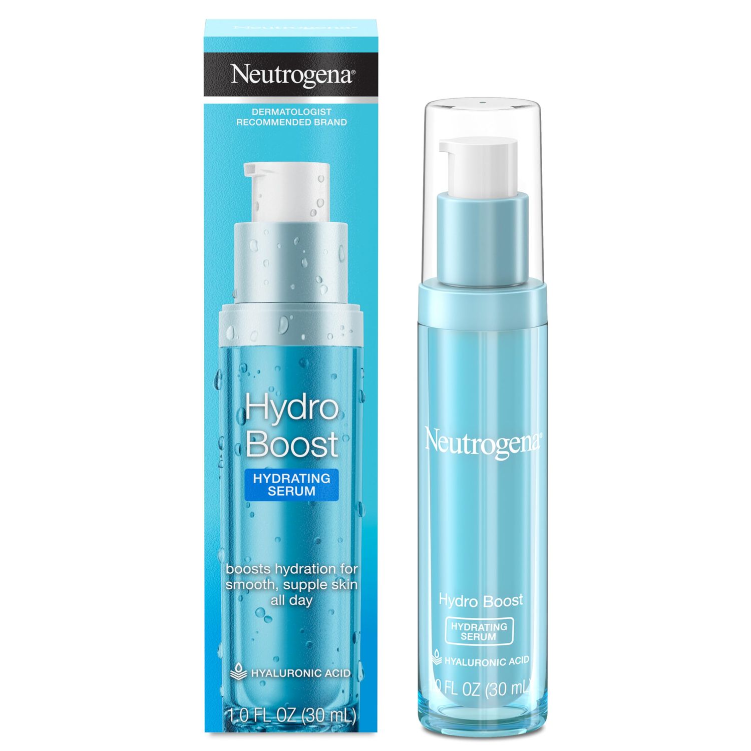 Neutrogena Hydro Boost Hydrating Hyaluronic Acid Serum for Face &amp; Neck, Fast Absorbing Daily Facial Moisturizing Serum Quenches Dry Skin for Hydrated, Glowing Skin, Oil-Free, Non-Comedogenic, 1 fl. oz