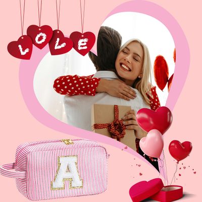 YOOLIFE Valentines Day Gifts - Valentines Day Gifts for Her, Personalized Birthday Gifts for Women Her Mom Girlfriend Wife Best Friend Teacher Sister Daughter, Monogram Initial Makeup Bag A