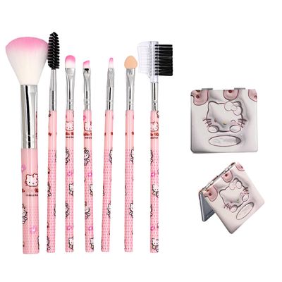 oneZHI Beauty Makeup Brush Set 7 Pcs Pink Pixi Concealer Blush Contour Eyeshadow Brushes Cute Kitty Kawaii Cosmetic Make Up Brushes with Transparent Case Gift for Girls Women (Pink)