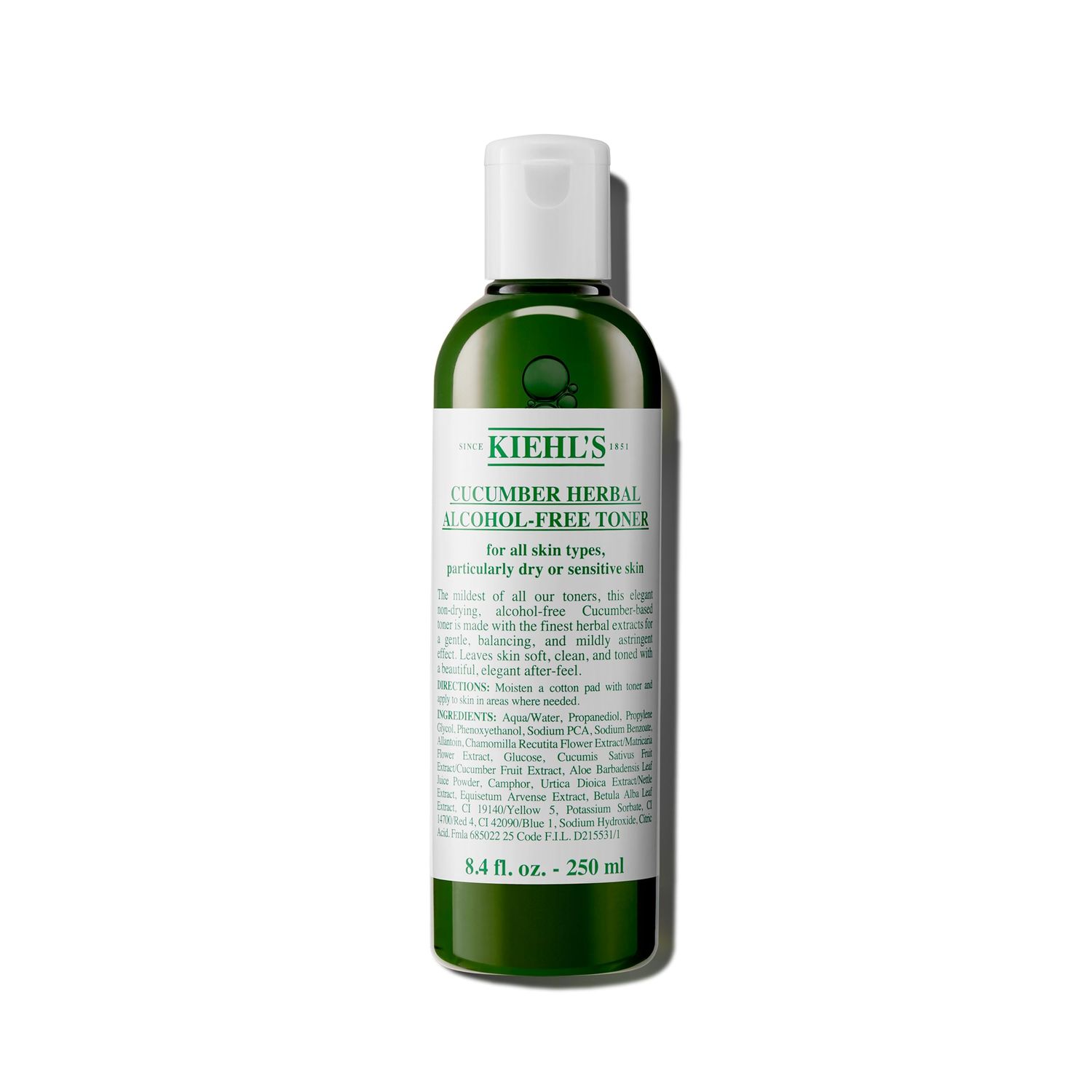 Kiehl&#39;s Cucumber Herbal Alcohol-Free Toner, Gentle Facial Toner for Dry &amp; Sensitive Skin, Leaves Skin Feeling Fresh, with Cucumber Extract, Paraben-free, Non-drying Formula, Fragrance-free - 8.4 fl oz