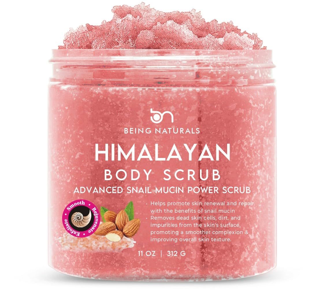 Natural Himalayan Salt Body Scrub - with Lychee Oil and Snail Mucin, Exfoliating Salt Scrub to Exfoliate &amp; Moisturize Skin, Deep Cleansing - 11 oz