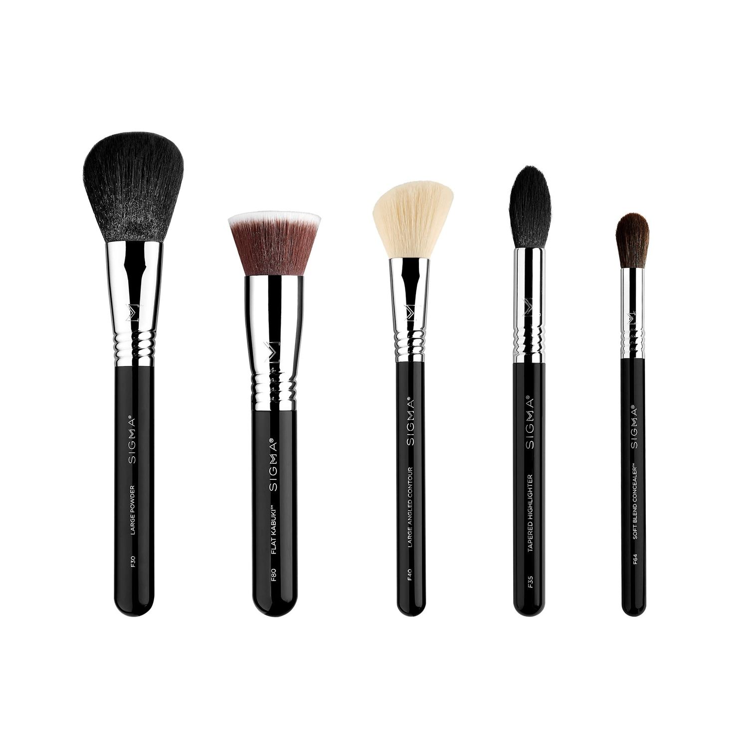 Sigma Beauty Makeup Brush Set - Set of 5 Classic Makeup Brushes for Full Face, Professional Makeup Brushes for Foundation, Concealer, Blush/Powder, Contour, and Highlight (5 pcs)