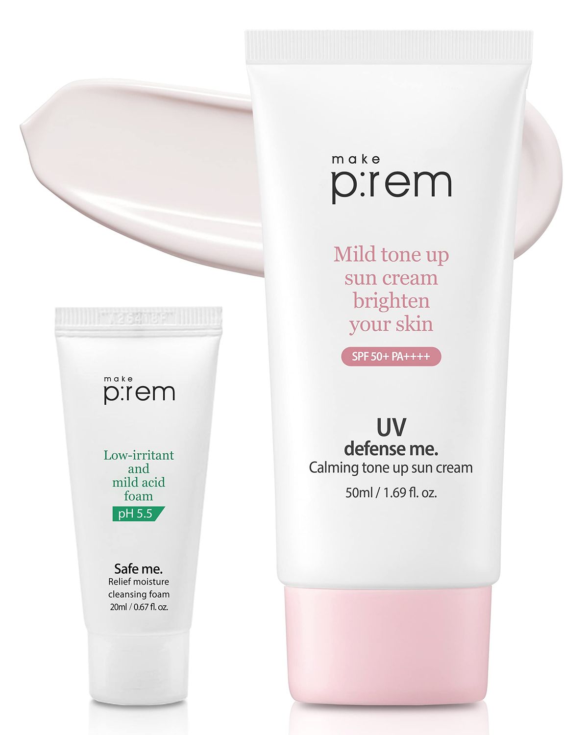 MAKEPREM UVA UVB Defense Me Calamine Calming Sun Cream SPF 50+ PA++++ 1.69 Fl Oz Korean Mineral Sunblock VEGAN Sunscreen Reef-safe Mild Non-Irritating Sensitive Acne-Prone Skin Non-Nano No Chemicals
