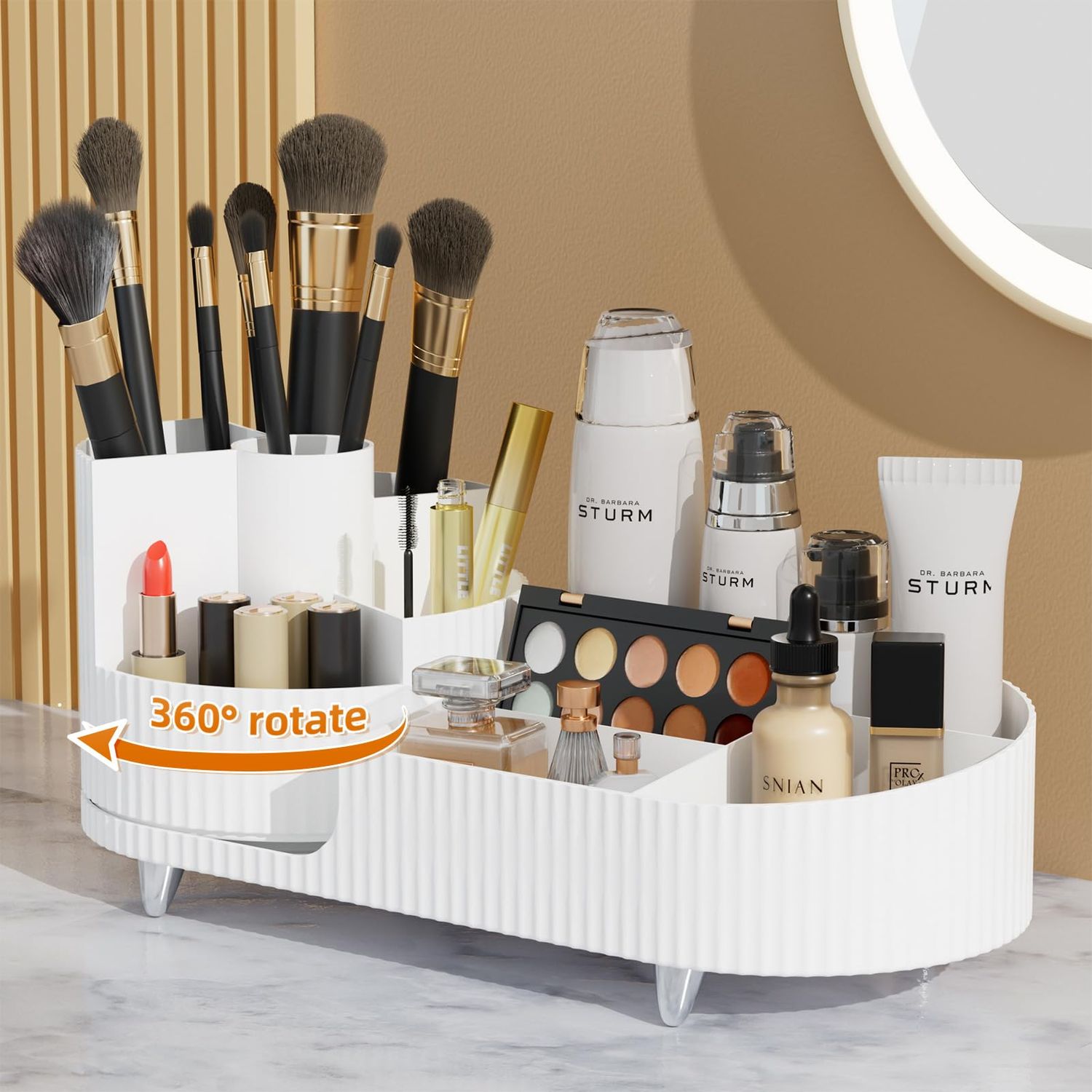 VITVITI Makeup Organizer Countertop for Vanity, 360 Rotating Cosmetic Makeup Brush Holder Storage, Plastic Large Skincare Display Case Organizer for Lotion, Lipsticks, Perfume (white)