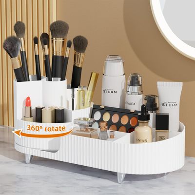 VITVITI Makeup Organizer Countertop for Vanity, 360 Rotating Cosmetic Makeup Brush Holder Storage, Plastic Large Skincare Display Case Organizer for Lotion, Lipsticks, Perfume (white)