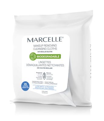 Marcelle Biodegradable and Recyclable Ultra Gentle Makeup Removing Cloths, 25 Wipes