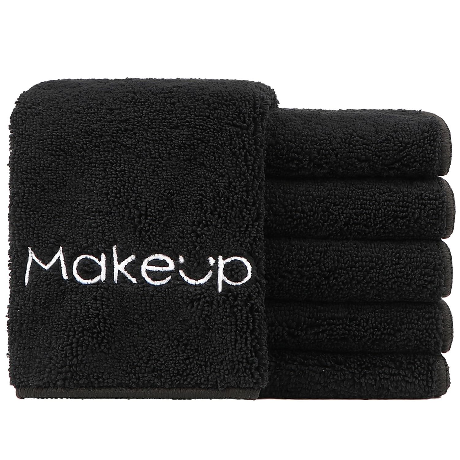 HOMEXCEL Makeup Remover Wash Cloth 6 Pack, Soft Quick Dry Facial Cleansing Makeup Towels, Fingertip Face Towel Washcloths for Hand and Make up, 13 x 13 Inch, Black