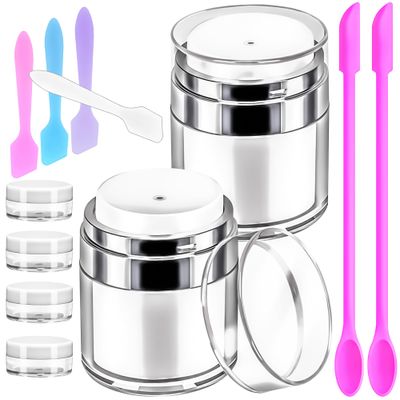 MotBach 12Pcs 0.5oz Airless Pump Jars Containers Set, with 2Pcs 15ml Air Pump Dispensers, 4Pcs 5g Jars, 6Pcs Spatulas, Cream Jar Vacuum Bottle for Travel Toiletries Makeup Cosmetic Skincare Lotion