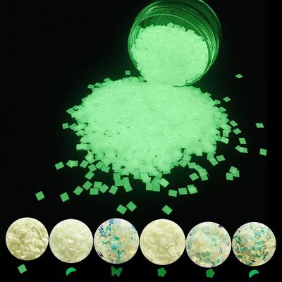 PrettyG 6 Boxes Set Luminous Nail Art Glitter Glow in The Dark 3D Sparky Moon Butterfly Flower Square Shape Glitter Stickers for Resin DIY Making Art Craft Nail Nightclub Decoration Accessories Set2