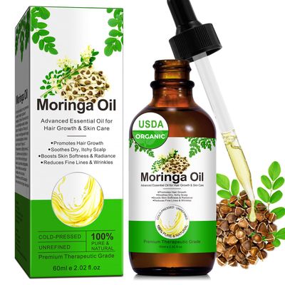 Moringa Oil, Moringa Seed Oil, Organic Cold-Pressed Moringa Oil, Unrefined &amp; Nutrient-Rich for Hair Care, Face, Skin Care, Scalp Massage &amp; Body Massage