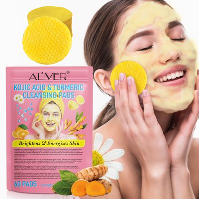 Kojic Acid And Turmeric Cleansing Pads 60PCS, Turmeric Acid Pads for Face Scrub Pads with Vitamin B5, Vitamin C Turmeric Face Pads, Turmeric Cleansing Pads for Women, Christmas Holiday Gift for Women
